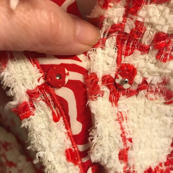 ESCADA Vintage Bouclé Cropped Red and White Bell Sleeve Blazer L/42 - Picture 6 of 13